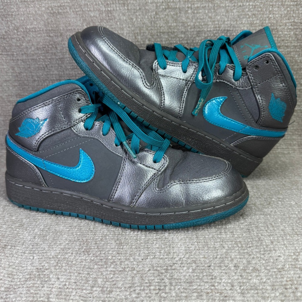 Jordan Air Jordan‎ 1 Mid Kids 5Y Silver Gamma Blue Basketball Shoes 555112-027